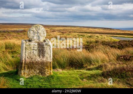 The 'Fat Betty' waymarker on Danby High Moor in the North York Moors National Park, North Yorkshire, England Stock Photo