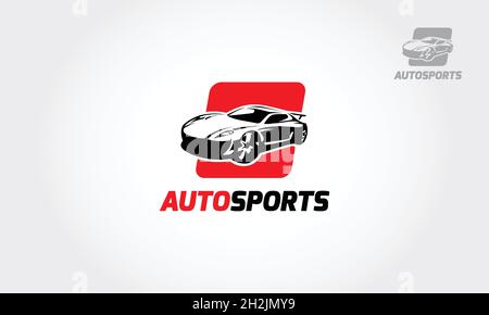 Auto Sports Vector Logo Template. Silhouette of modern racing car for automotive sporting competition emblem or logo design. Stock Vector