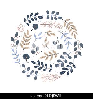 Vector floral illustration in a round shape. Botanical illustration Stock Vector