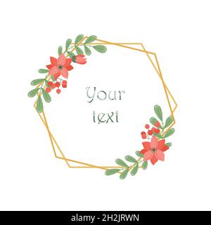 Botanical vector round frame with plants and flowers. Floral wreath Stock Vector