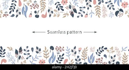 Botanical vector seamless pattern with plants and flowers Stock Vector