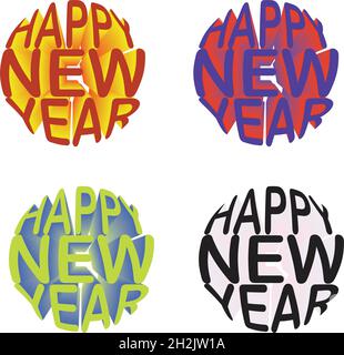 Happy New Year, text extrude in spherical from centre Stock Vector