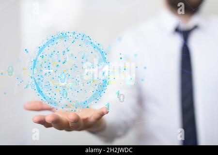 Businessman holding a big data cloud Stock Photo