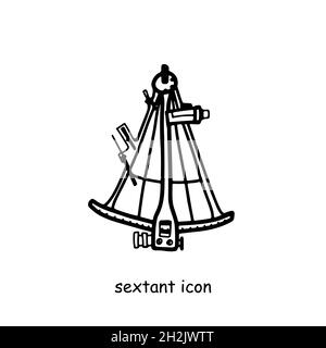 Sextant outline icon. Travel symbol isolated on white background. Vector illustration Stock Vector