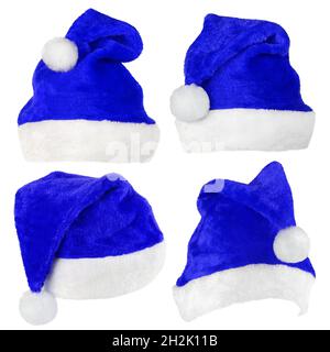 Set of blue Christmas Santa Claus hat isolated on white background Stock Photo