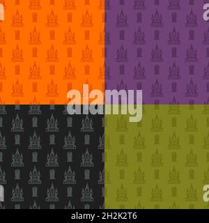 Halloween seamless patterns set. Color background with icons Stock Vector