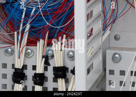 Optic fiber cables connected to data center, Has cable, fiber op Stock Photo