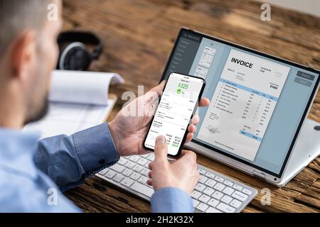 Digital Invoice Document Or Payment Receipt On Mobile Phone Stock Photo