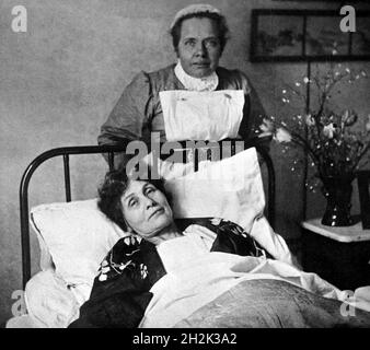 Emmeline Pankhurst (1858-1928) recuperating from hunger strike, 1913