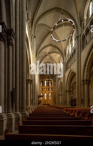 Gothic nave, 12th century, St. Pierre Cathedral, Geneva, Switzerland Stock Photo