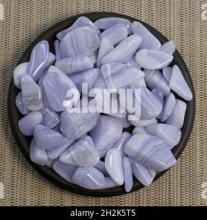 Blue Agate, sapphirine mineral gem stone as nice background, blue chalcedon close up Stock Photo