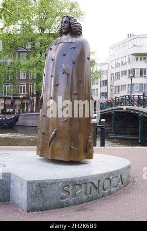 The modern statue of 17 century Dutch philosopher Baruch Spinoza in Amsterdam, Netherlands Stock Photo