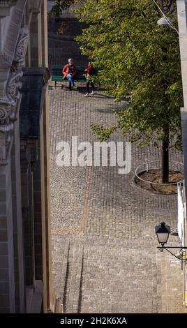 quiet street beside the Cathedral of St Peter, Geneva, Switzerland Stock Photo
