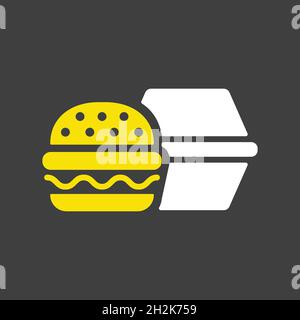 Burger with closed cardboard box vector glyph icon. Delivery sign. Graph symbol for cooking web site and apps design, logo, app, UI Stock Vector