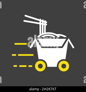 Wheeled wok box vector glyph icon. Delivery sign. Graph symbol for cooking web site and apps design, logo, app, UI Stock Vector