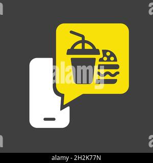Fast food delivery service vector glyph icon. Burger with soft drink symbol. Mobile app order food online website. Stock Vector