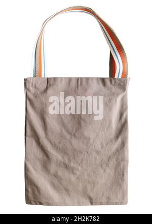 handcrafted brown fabric double handles sling Shopping Bag isolated on white background Stock Photo