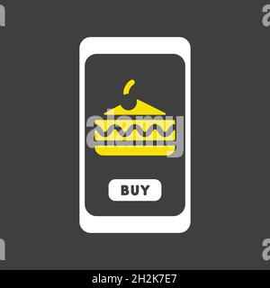 Fast food delivery service vector glyph icon. Cake symbol. Mobile app order food online website. Stock Vector