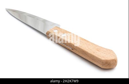 Chefs sharp knife with wooden handle on white background Stock Photo