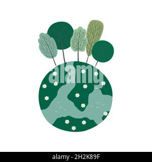 Ecology concept with Green Eco Earth and Trees. Vector illustration. Stock Vector