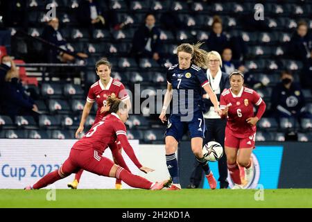 Glasgow, UK. 22nd Oct, 2021. Hampden Park, Glasgow, Scotland, Christy Grimshaw (Scotland, #7) and Luca Papp (Hungary, #23) during the FIFA Women's World Cup Group B Qualifying match at Hampden Park in Glasgow, Scotland. FIFA Women's World Cup Qualifying Alex Todd/SPP Credit: SPP Sport Press Photo. /Alamy Live News Stock Photo