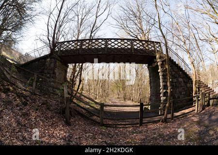 Footbridge across the disused Rishworth branch railway, Sowerby Bridge,West Yorkshire Stock Photo