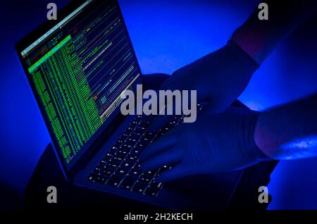 Symbolic image cyber attack, computer crime, cybercrime, computer hackers attack a network, computer, IT infrastructure Stock Photo