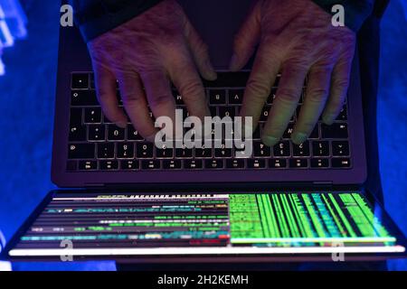 Symbolic image cyber attack, computer crime, cybercrime, computer hackers attack a network, computer, IT infrastructure Stock Photo