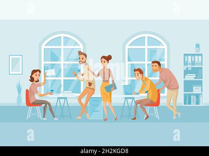 Coworking center. Business people working and talking in office. Stock Vector