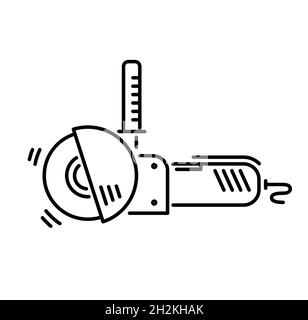 Working tools for construction and repair line icon angle grinder Stock Vector
