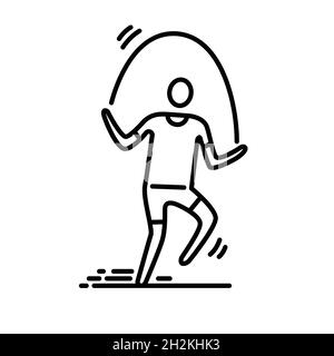 Man jumping with skipping rope icon Black line art vector in black and ...