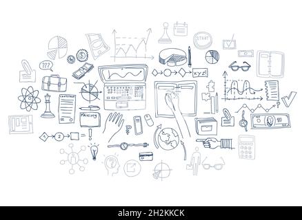 Hand draw doodle elements. Business finance chart graph. Stock Vector