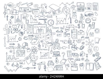 Hand draw doodle elements. Business finance chart graph. Stock Vector
