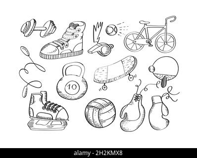 Hand drawn sport equipment icons vector illustration Stock Vector Image ...
