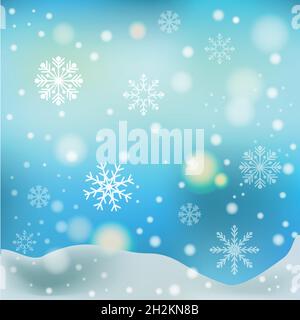 White falling snow, big snowdrifts, different snowflakes, festive Christmas background - Vector illustration Stock Vector