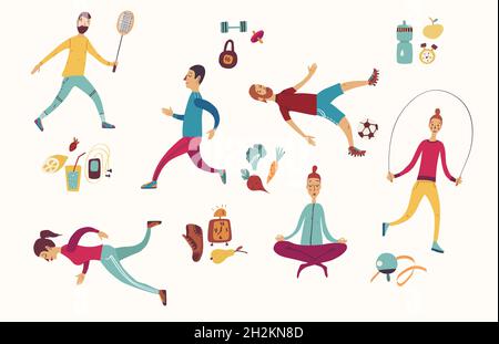 People sport activities Dieting, fitness and nutrition Healthy lifestyle Stock Vector