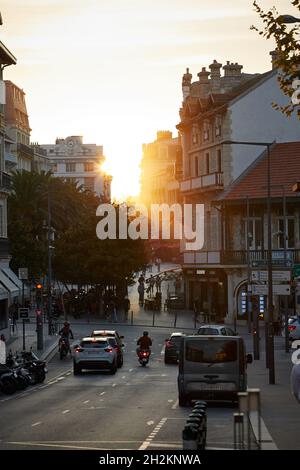Sunset view from Avenue de Verdun (Biarritz, France). Stock Photo