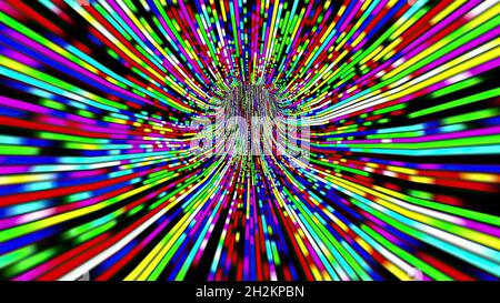 Driving through the Colorful light rays tunnel Stock Photo