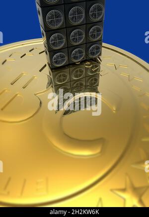 Bitcoin and bitcoin mining machine, conceptual illustration Stock Photo