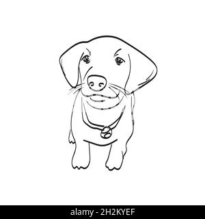 smiling puppy dog illustration vector isolated on white background line art. Stock Vector