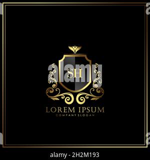 SH Initial Letter Luxury Logo template in vector for Restaurant, Royalty, Boutique, Cafe, Hotel, Heraldic, Jewelry, Fashion and other vector illustrat Stock Vector