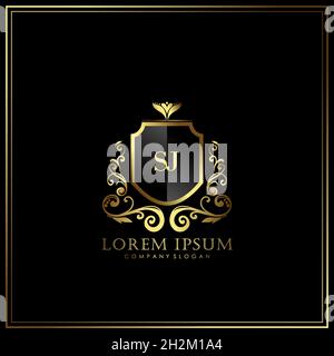 SJ Initial Letter Luxury Logo template in vector for Restaurant, Royalty, Boutique, Cafe, Hotel, Heraldic, Jewelry, Fashion and other vector illustrat Stock Vector