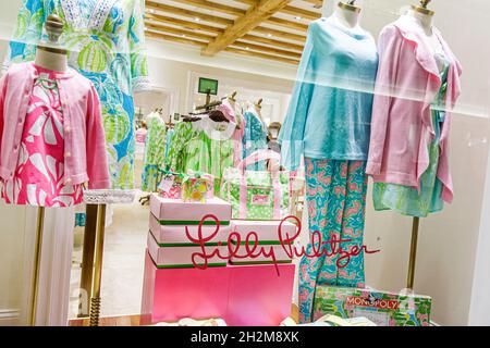 Palm Beach Gardens Florida,The Gardens Mall,Lilly Pulitzer shopping shop selling,retail store boutique luxury resort wear designer window display sale Stock Photo