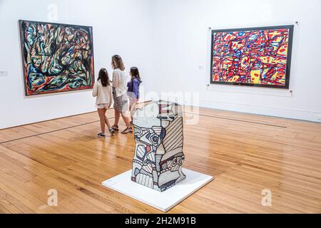 Lisbon Portugal,Berardo Collection,contemporary modern art museum,sculpture paintings exhibit mother girls children looking inside interior gallery Stock Photo