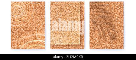 Set of glittering posters. Background for branding and show of product. Overlay effect with glass, waves from water drops and leaf shadow. Stock Vector