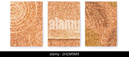 Set of glittering covers. Vector background for branding. Overlay effect with glass, waves from water drops and palm leaf shadow Stock Vector
