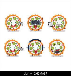 Fruit tart cartoon character are playing games with various cute emoticons. Vector illustration Stock Vector
