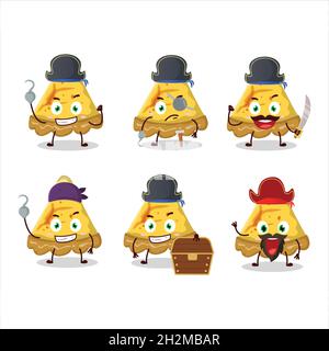 Cartoon character of slice of custard tart with various pirates emoticons. Vector illustration Stock Vector