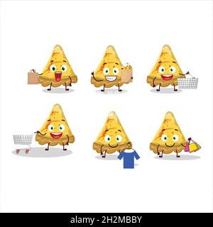A Rich slice of custard tart mascot design style going shopping. Vector illustration Stock Vector