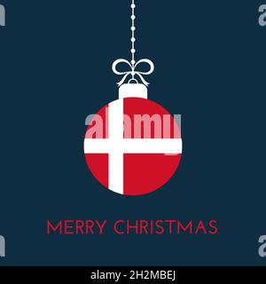 Merry Christmas and new year ball with Denmark flag. Christmas Ornament. Vector stock illustration Stock Vector